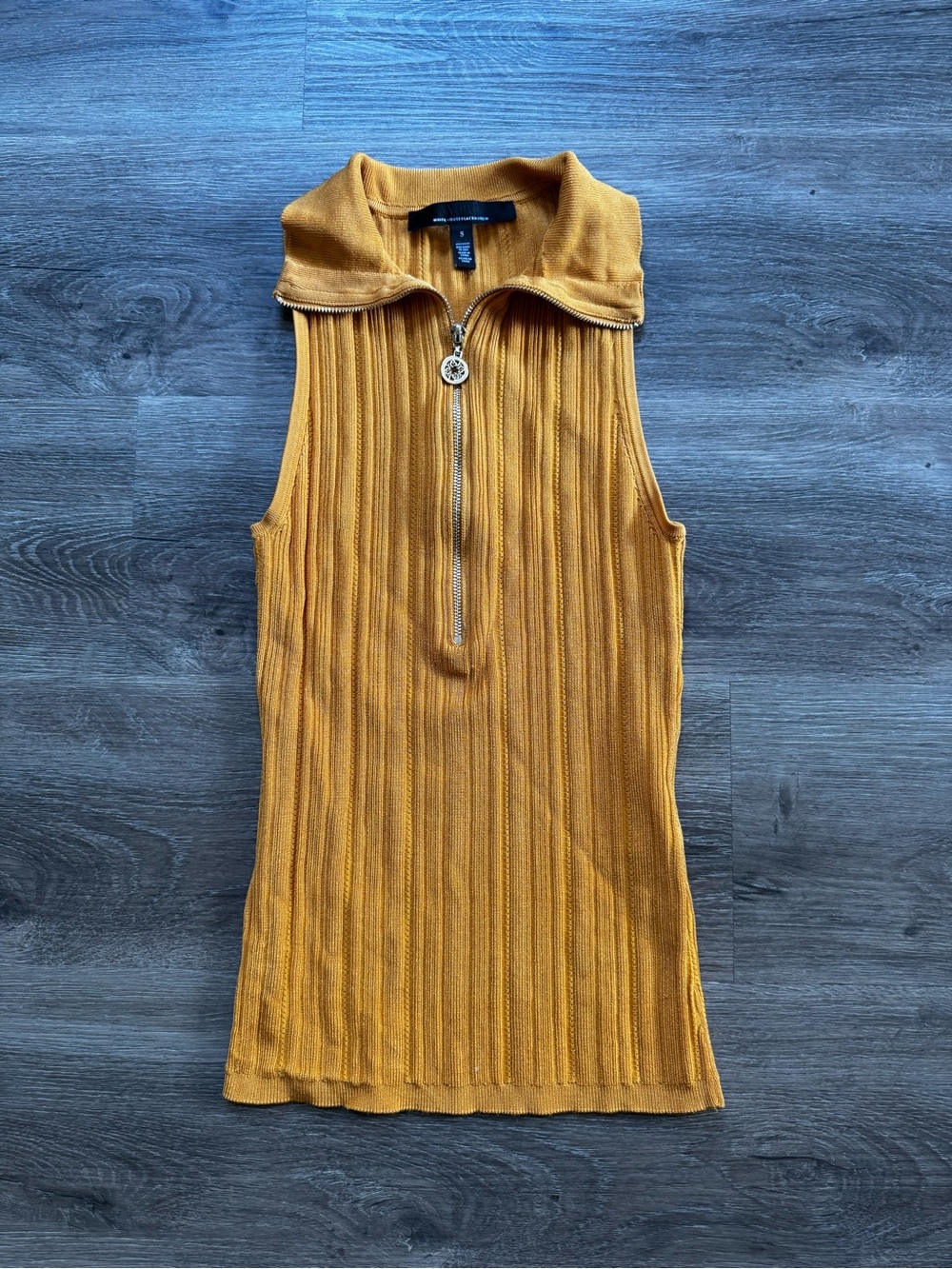 WHBM Marigold Sleeveless Gold Zip Polo Top XS Ribbed Stretch Fabric